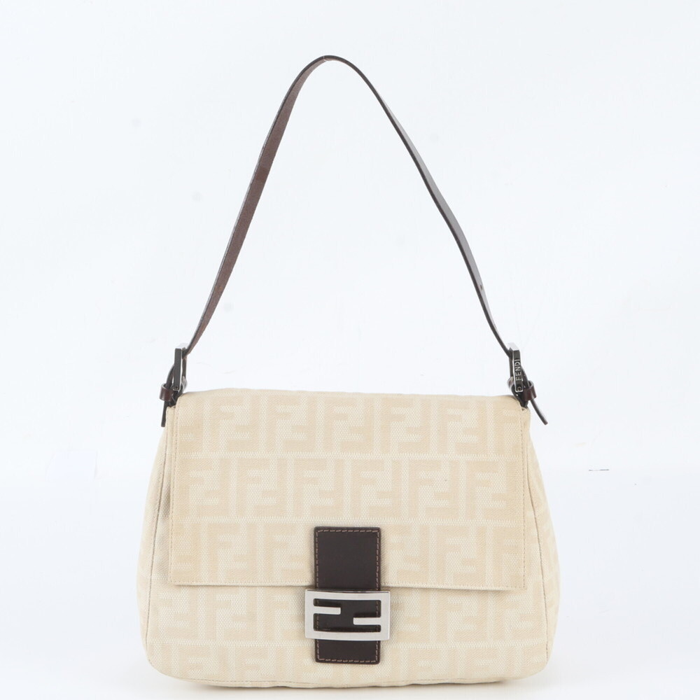 Fendi Zucca Canvas Mamma Bucket Baguette FF Hardware Shoulder Bag Leather Wom...